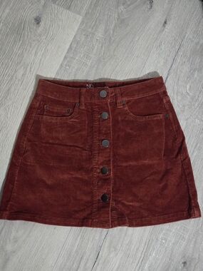 No Boundaries Rust Corduroy Button-Front Mini Skirt